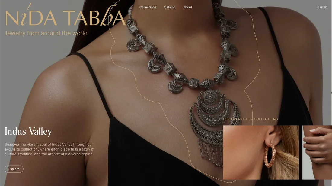 Секция «Первый экран» с сайта https://nidatabba.com/, тематика — Интернет-магазин, цвета — Черный, Серый, Коричневый, стиль — Минимализм, типографика — Без засечек