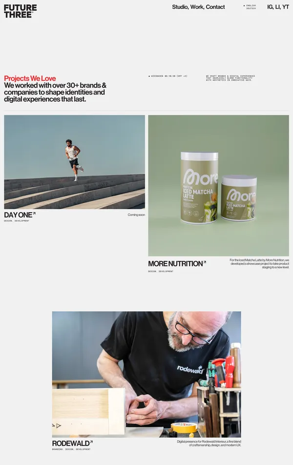 Портфолио FUTURE THREE, тематика — Дизайн, цвета — Белый, Черный, Серый, стиль — Корпоративный, Минимализм, типографика — Без засечек