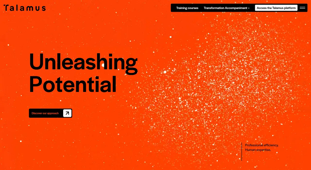 Секция «Первый экран» с сайта https://talamus.pro/en/, тематика — SaaS, цвета — Красный, стиль — Корпоративный, Минимализм, типографика — Без засечек