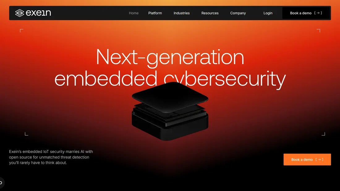 Секция «Первый экран» с сайта https://www.exein.io/, тематика — IT и программное обеспечение, цвета — Черный, Красный, Коричневый, стиль — Корпоративный, Полигональный, типографика — Без засечек