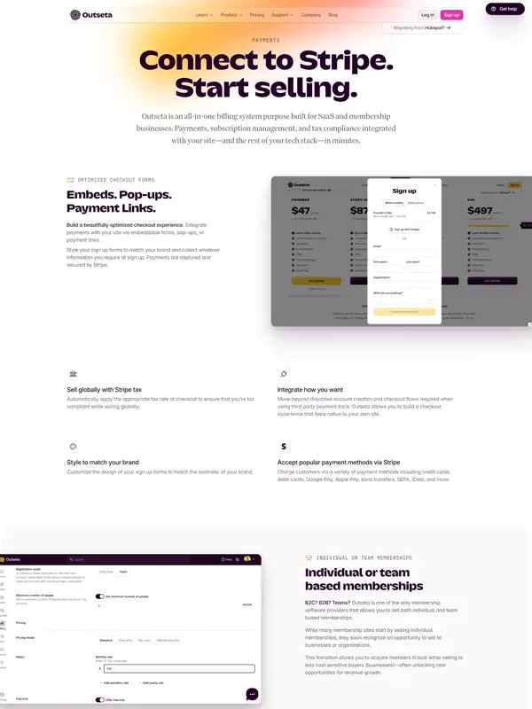 Услуги Outseta, тематика — SaaS, цвета — Белый, Черный, Серый, стиль — Корпоративный, Минимализм, типографика — Без засечек, Декоративные