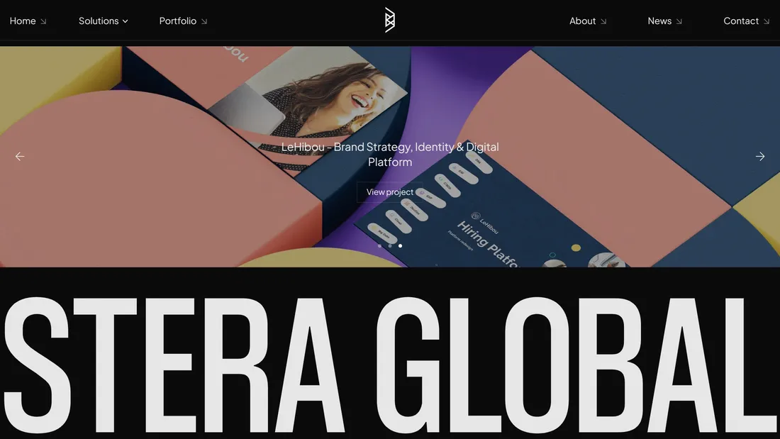 Секция «Первый экран» с сайта https://www.stera.global/https://www.stera.global/, тематика — Дизайн, цвета — Черный, Серый, стиль — Корпоративный, Минимализм, типографика — Без засечек