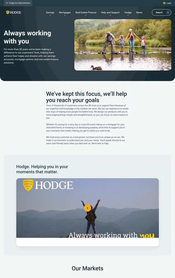 Страница о компании Hodge, тематика — Финансы, цвета — Белый, Черный, Серый, стиль — Корпоративный, типографика — Без засечек