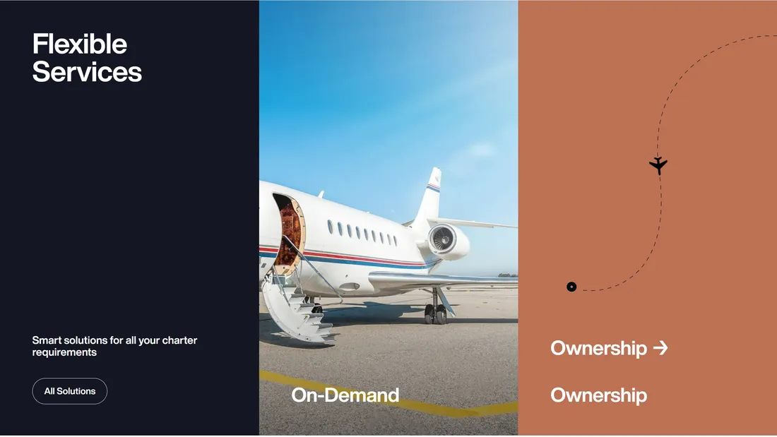 Секция «Услуги» с сайта https://www.flyhyer.com/, тематика — Путешествия и туризм, цвета — Белый, Черный, Серый, стиль — Корпоративный, Минимализм, типографика — Без засечек