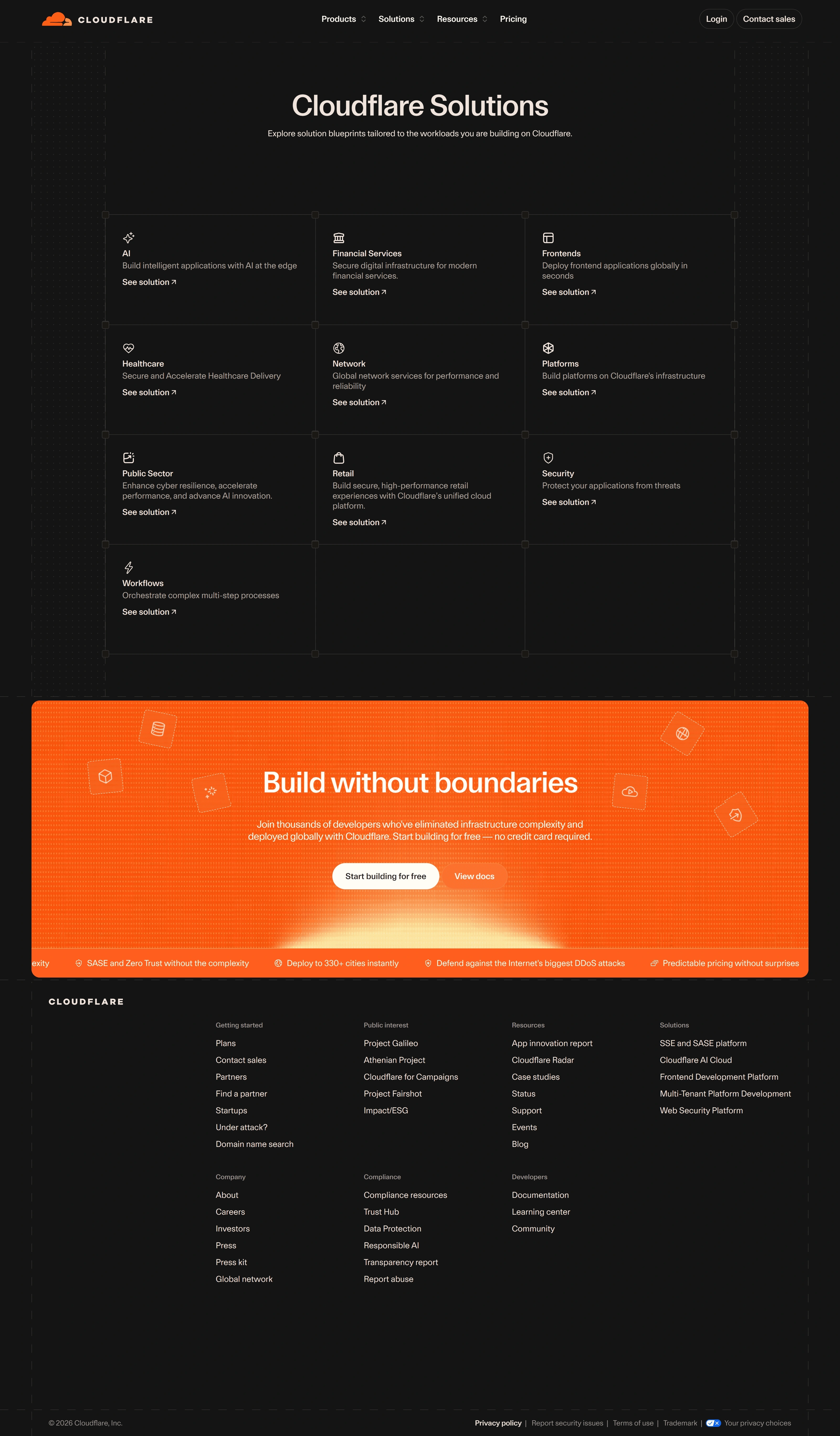 Cloudflare Каталог Cloudflare, тематика — IT и программное обеспечение, цвета — Черный, Красный, стиль — Корпоративный, Минимализм, типографика — Без засечек