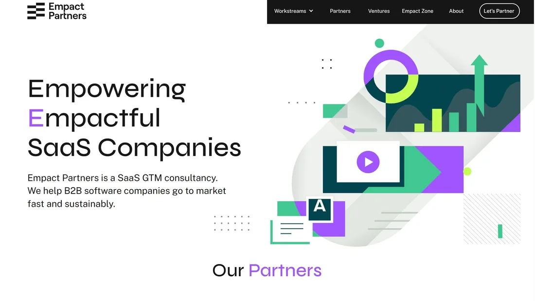 Секция «Первый экран» с сайта https://www.empact.partners/, тематика — SaaS, цвета — Белый, стиль — Корпоративный, типографика — Без засечек