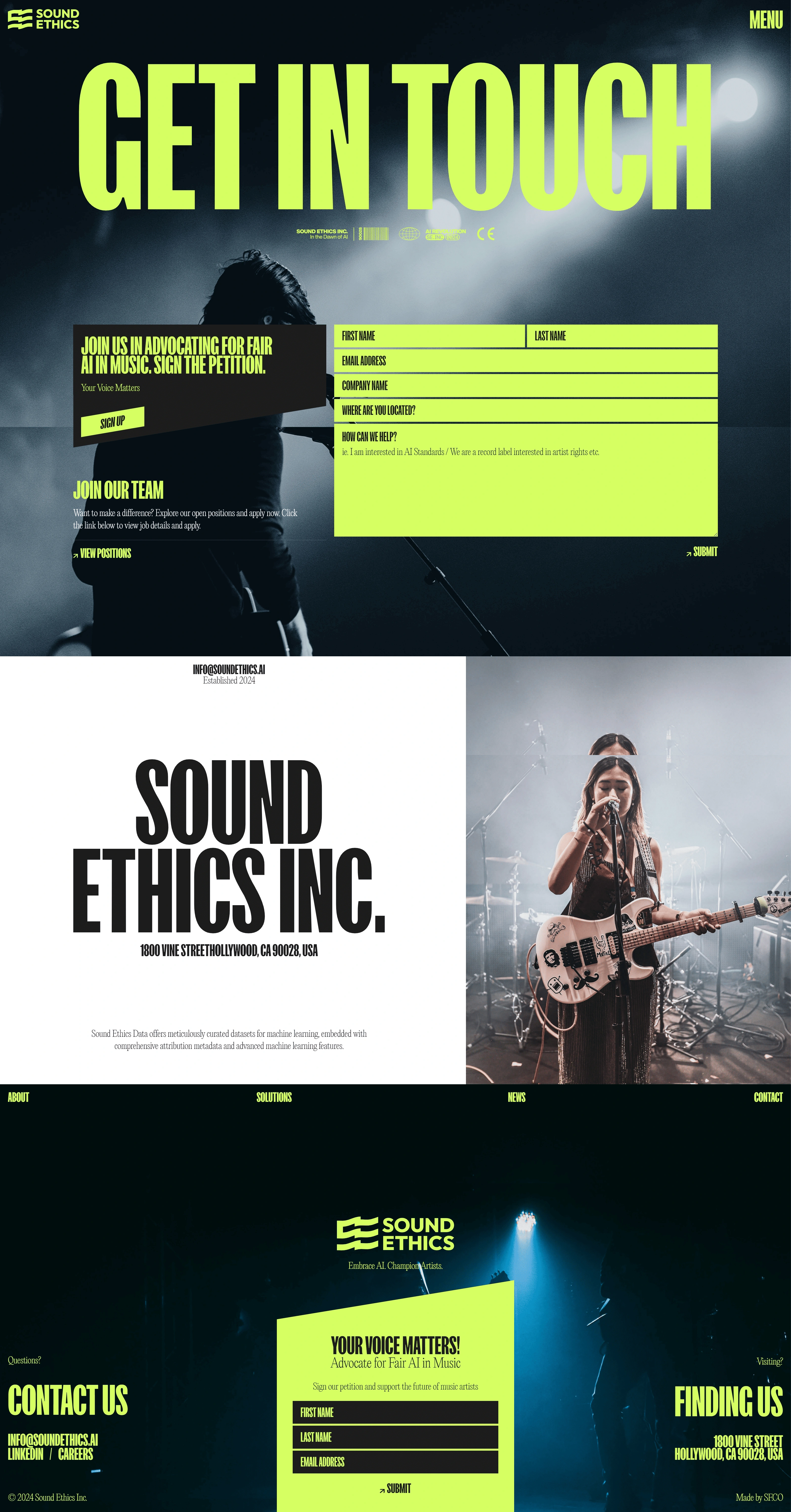 Sound Ethics Контакты Sound Ethics, тематика — Музыка, цвета — Черный, Серый, Желтый, стиль — Корпоративный, Брутализм, типографика — Без засечек, Декоративные