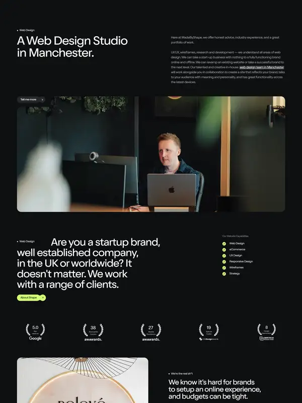 Услуги MadeByShape, тематика — Агентство , цвета — Черный, стиль — Корпоративный, Минимализм, типографика — Без засечек, Декоративные