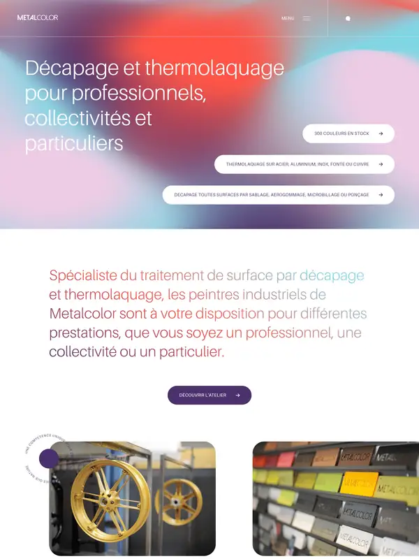 Главная Metalcolor, тематика — Производство, цвета — Белый, Серый, стиль — Корпоративный, Минимализм, типографика — Без засечек, Декоративные