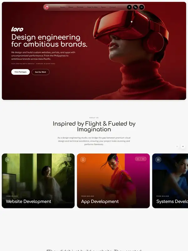 Главная Loro Labs, тематика — IT и программное обеспечение, цвета — Белый, Черный, Коричневый, стиль — Корпоративный, Минимализм, типографика — Без засечек, Декоративные