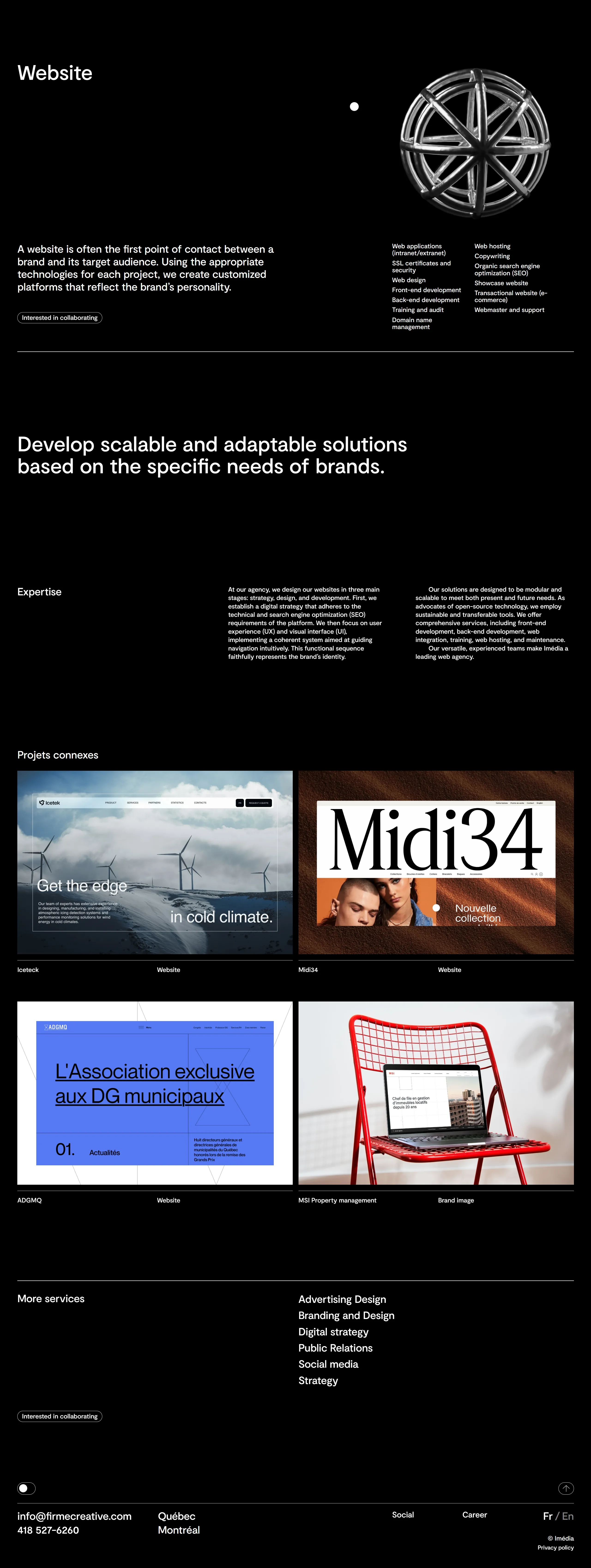 Imédia Firme Créative Услуги Imédia Firme Créative, тематика — Агентство , цвета — Черный, стиль — Корпоративный, Минимализм, типографика — Без засечек