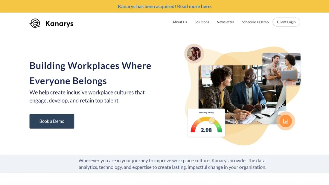 Секция «Первый экран» с сайта https://www.kanarys.com/, тематика — HR, цвета — Белый, стиль — Корпоративный, типографика — Без засечек