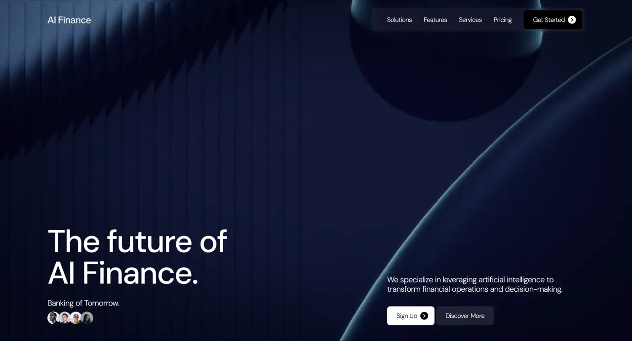 Секция «Первый экран» с сайта https://futureoffinance.peachweb.io/, тематика — Финансы, цвета — Черный, стиль — Корпоративный, Минимализм, типографика — Без засечек