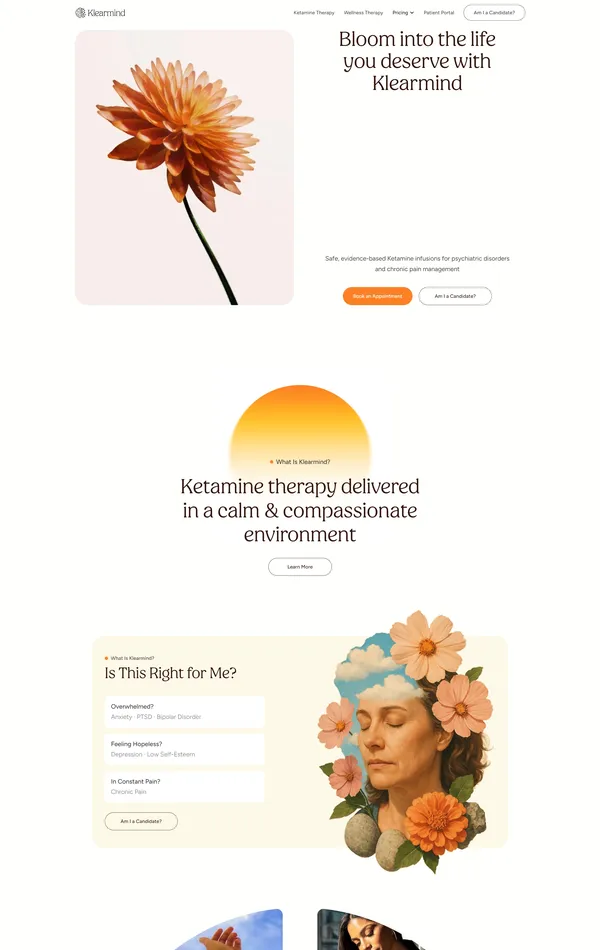 Главная Klearmind, тематика — Психология, цвета — Белый, стиль — Корпоративный, типографика — Без засечек