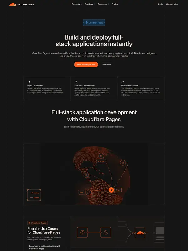 Лендинг Cloudflare, тематика — IT и программное обеспечение, цвета — Черный, стиль — Корпоративный, Минимализм, типографика — Без засечек, Моноширинные