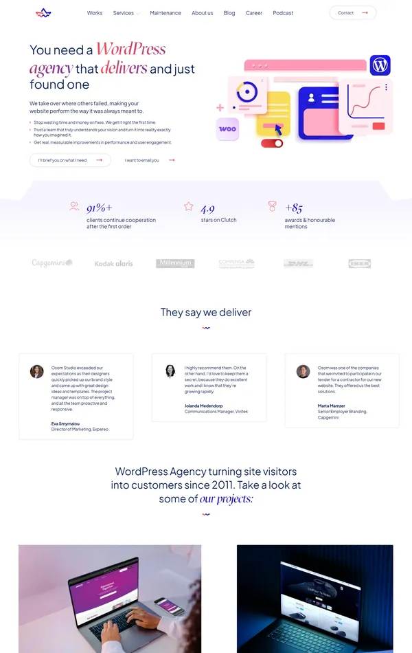 Главная Osom Studio, тематика — Агентство , цвета — Белый, стиль — Корпоративный, типографика — С засечками, Без засечек
