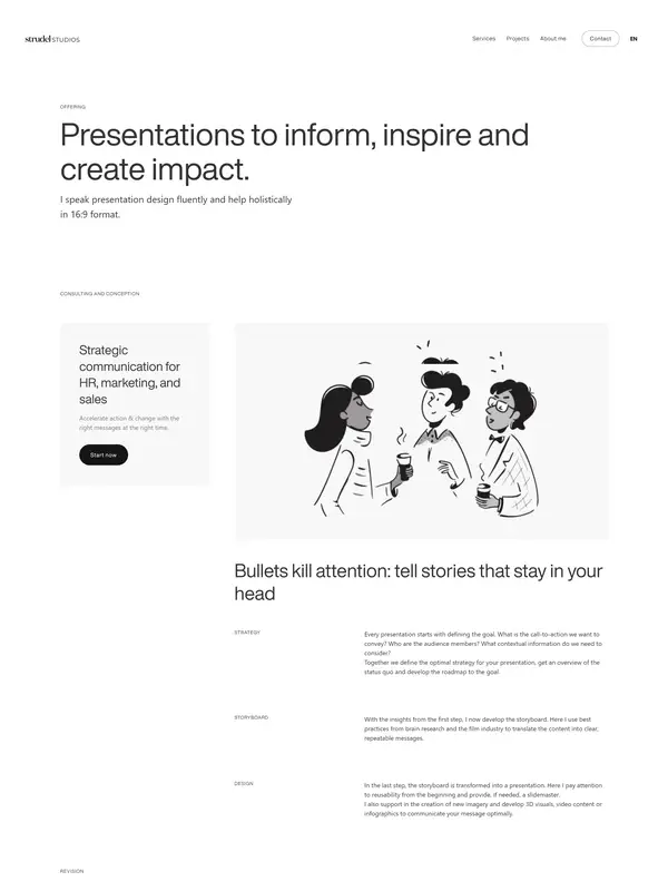 Услуги Strudel Studios, тематика — Дизайн, цвета — Белый, стиль — Минимализм, типографика — Без засечек
