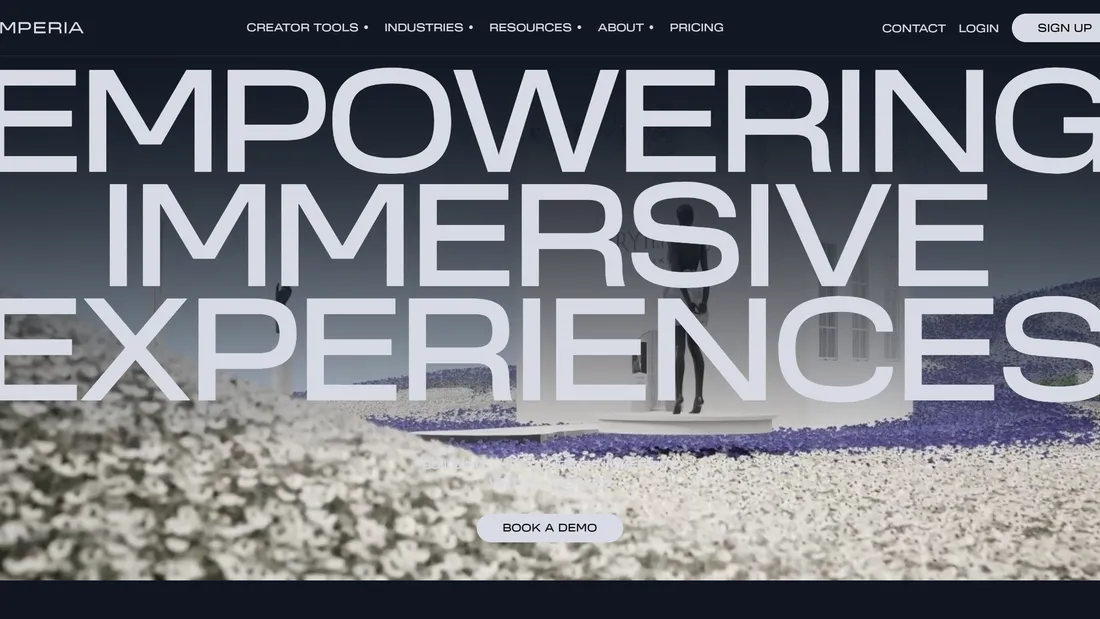 Секция «Первый экран» с сайта https://emperiavr.com/, тематика — IT и программное обеспечение, SaaS, цвета — Белый, Черный, Серый, стиль — Корпоративный, типографика — Без засечек