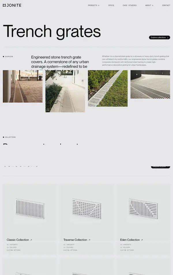 Продукт Jonite, тематика — Строительство, цвета — Белый, Серый, стиль — Корпоративный, Минимализм, типографика — Без засечек