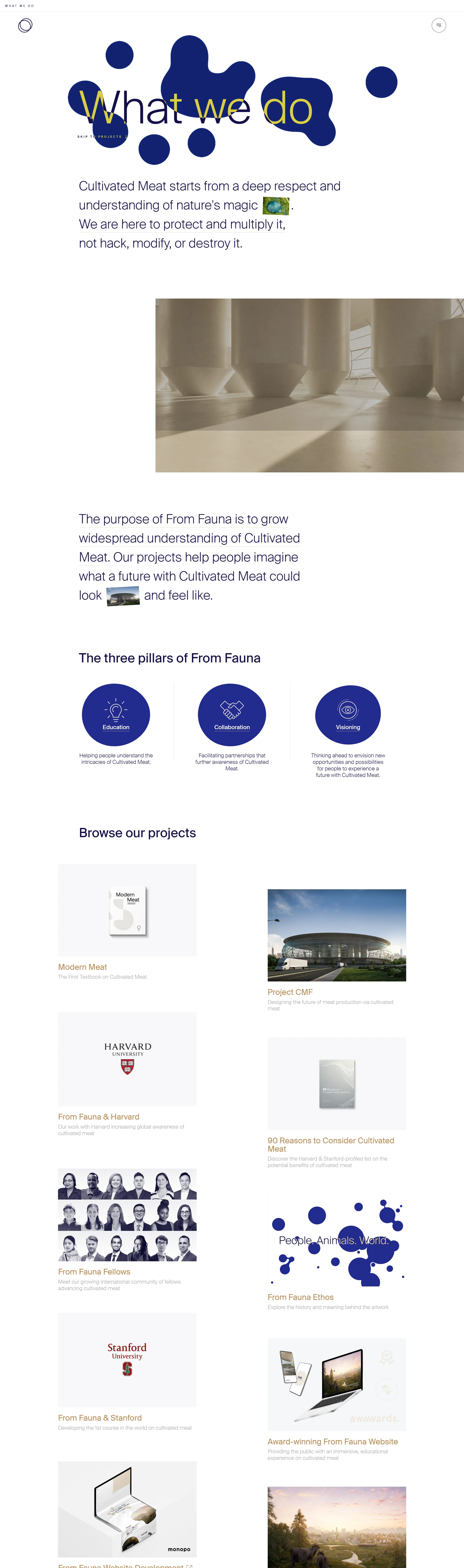 From Fauna Страница о компании From Fauna, тематика — Еда и напитки, цвета — Белый, Серый, стиль — Корпоративный, типографика — Без засечек