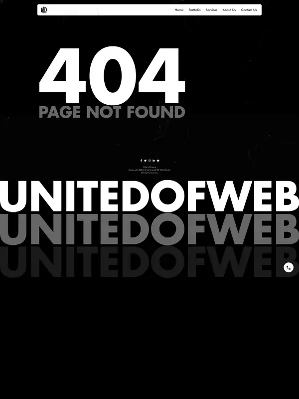 404-страница United Of Web, тематика — IT и программное обеспечение, цвета — Черный, Серый, стиль — Минимализм, типографика — Без засечек, Декоративные