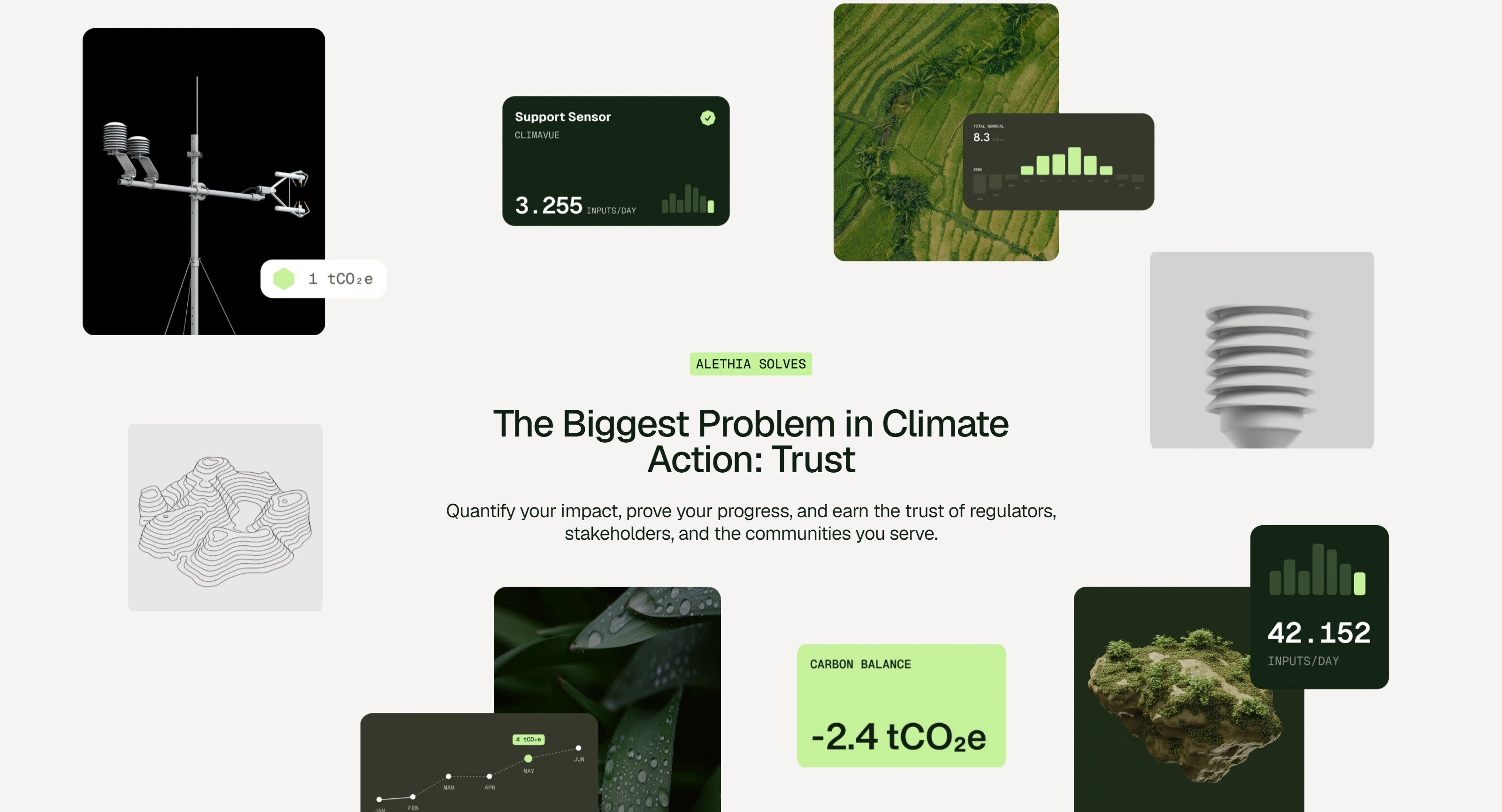 Alethia Секция «Первый экран» с сайта https://www.alethia.earth/, тематика — Другое, цвета — Белый, Черный, стиль — Корпоративный, Карточный, Минимализм, типографика — Без засечек