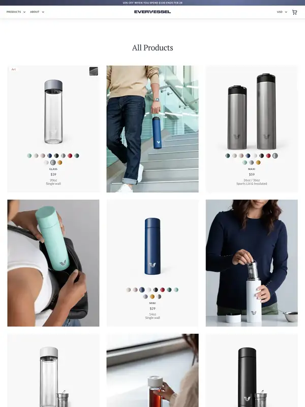 Каталог Ever Vessel, тематика — Интернет-магазин, цвета — Белый, Черный, Серый, стиль — Корпоративный, Минимализм, типографика — Без засечек