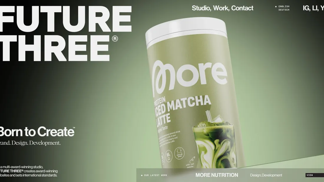 Секция «Первый экран» с сайта https://www.futurethree.studio/?r=0, тематика — Дизайн, цвета — Белый, Черный, Серый, стиль — Корпоративный, типографика — Без засечек