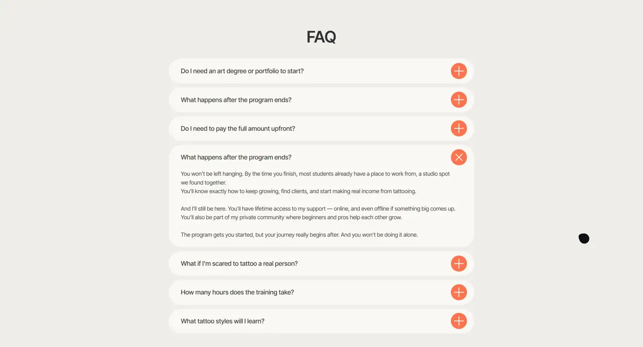 Секция «FAQ» с сайта https://willrock.ca/, тематика — Образование, цвета — Белый, стиль — Минимализм, типографика — Без засечек