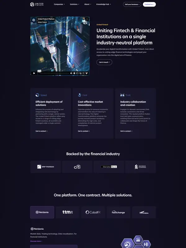 Главная United Fintech, тематика — Финансы, цвета — Черный, стиль — Корпоративный, типографика — Без засечек