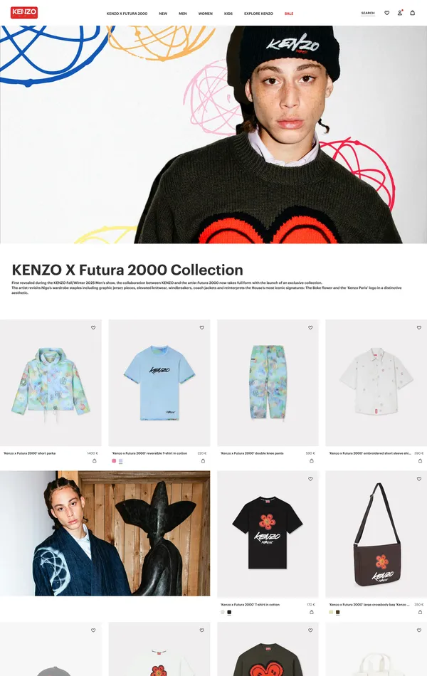Каталог KENZO, тематика — Интернет-магазин, Одежда, цвета — Белый, стиль — Корпоративный, типографика — Без засечек