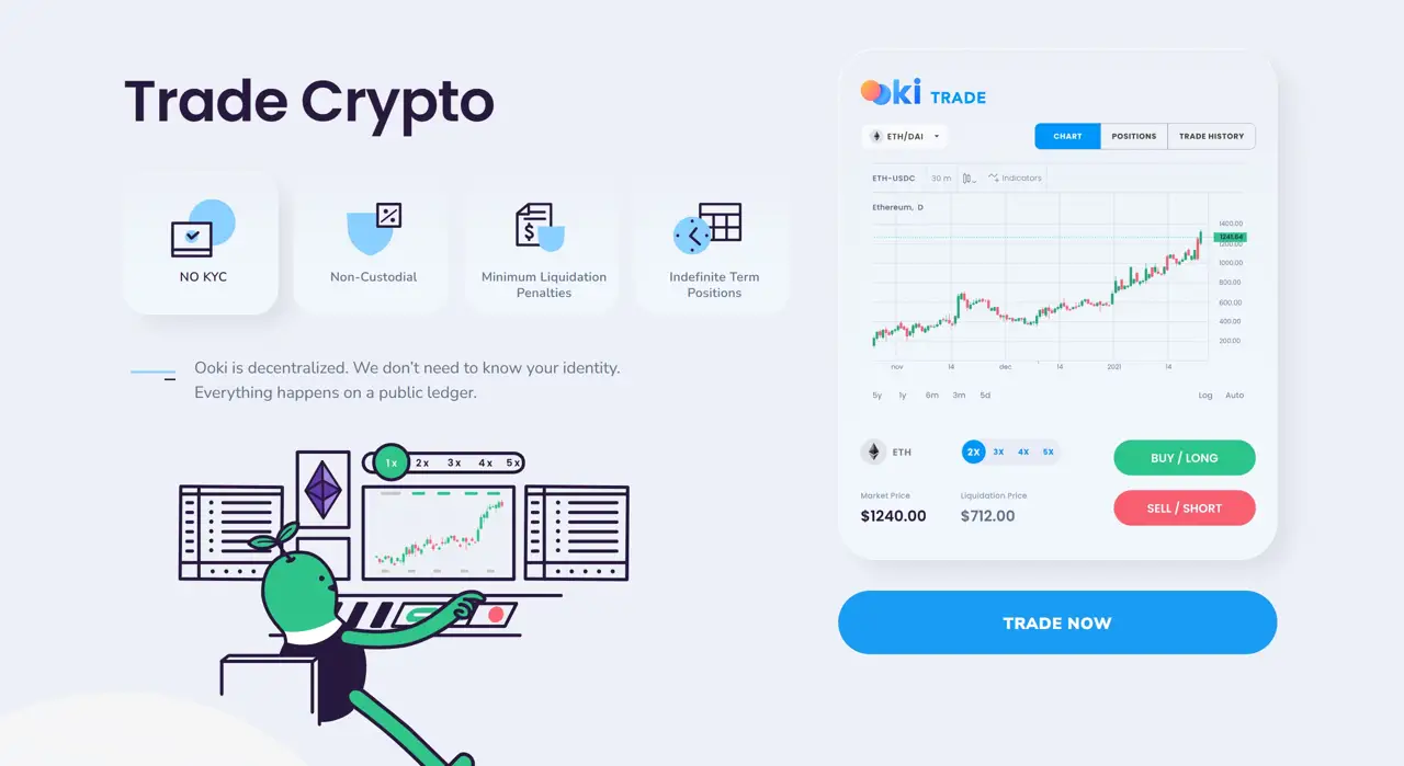 Секция «Призыв к действию» с сайта https://ooki.zajno.com/, тематика — Крипто  и блокчейн, цвета — Белый, стиль — Плоский, Минимализм, типографика — Без засечек