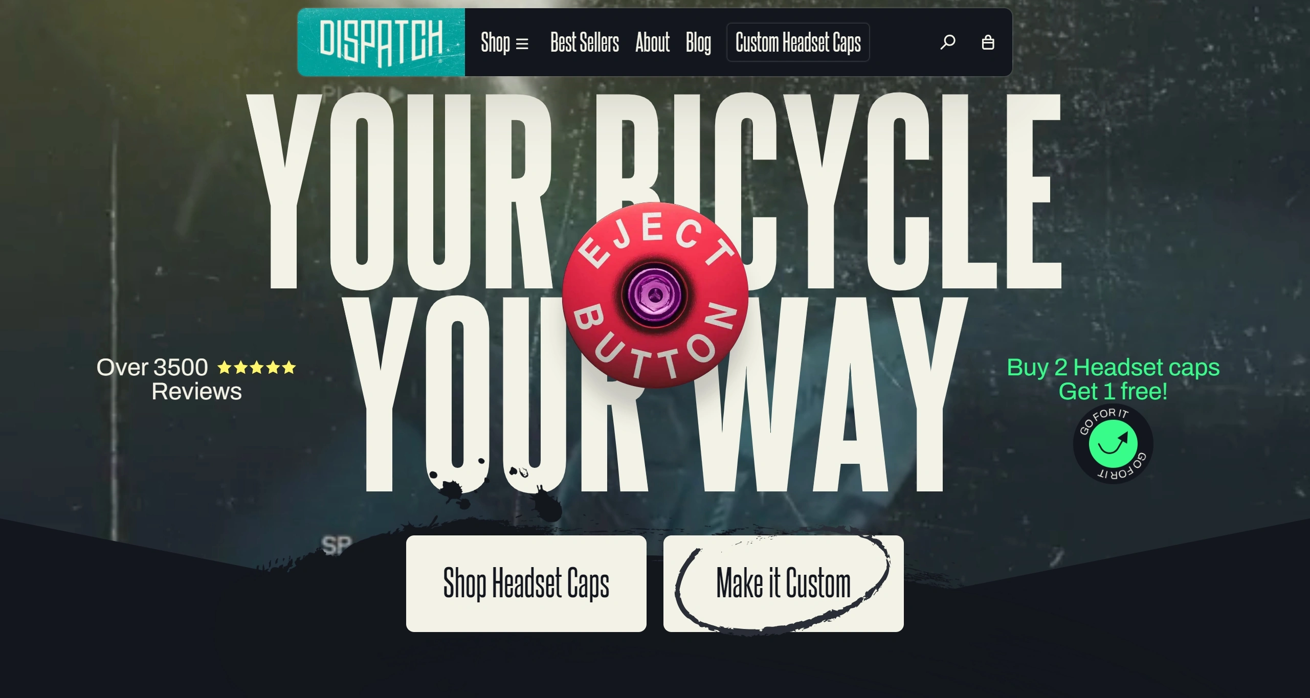 Dispatch Bike Секция «Первый экран» с сайта https://www.dispatch.bike/, тематика — Интернет-магазин, цвета — Белый, Черный, Серый, стиль — Типографика, Брутализм, типографика — Без засечек, Декоративные