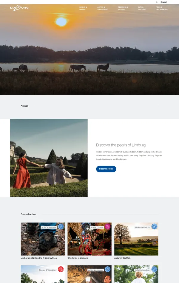Главная InLimburg, тематика — Путешествия и туризм, цвета — Белый, Серый, стиль — Корпоративный, типографика — Без засечек