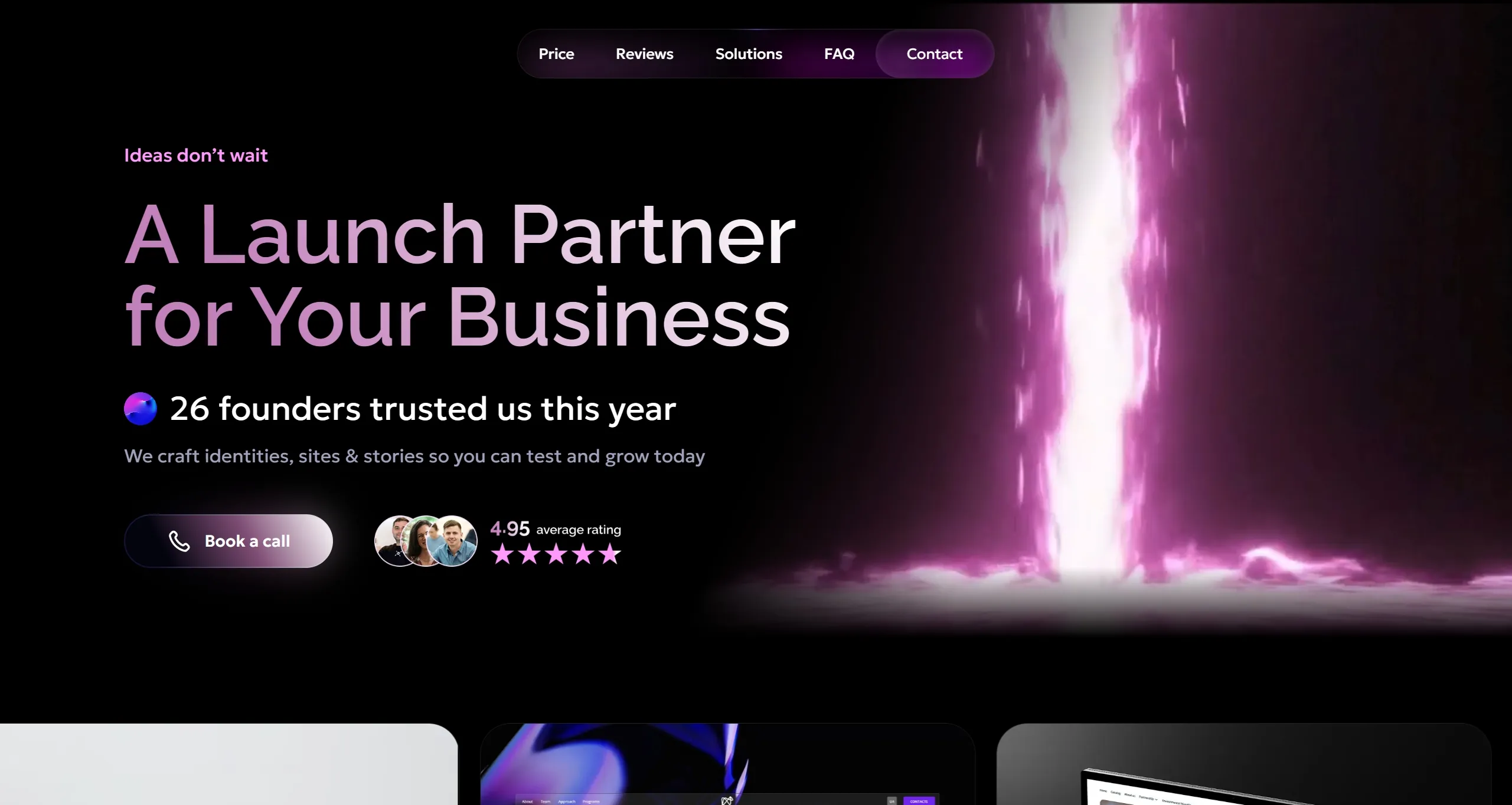 Секция «Призыв к действию» с сайта https://launch.outflame.io/#price, тематика — Дизайн, цвета — Черный, Серый, стиль — Фестивальный, типографика — Без засечек