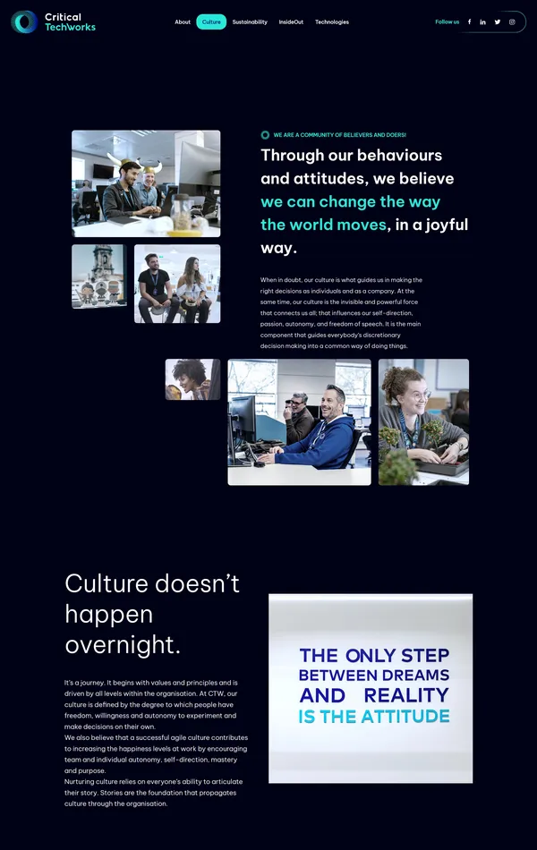 Страница о компании Critical Techworks, тематика — IT и программное обеспечение, цвета — Черный, Серый, стиль — Корпоративный, типографика — Без засечек