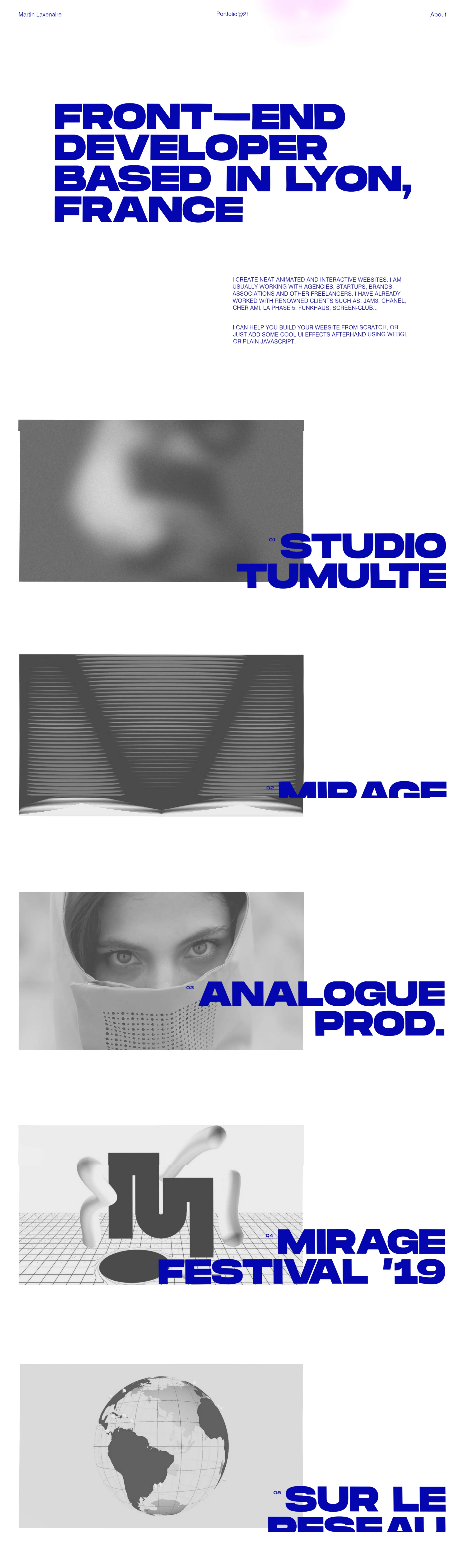 Martin Laxenaire Портфолио Martin Laxenaire, тематика — Дизайн, цвета — Белый, Серый, стиль — Фестивальный, Минимализм, Брутализм, типографика — Без засечек