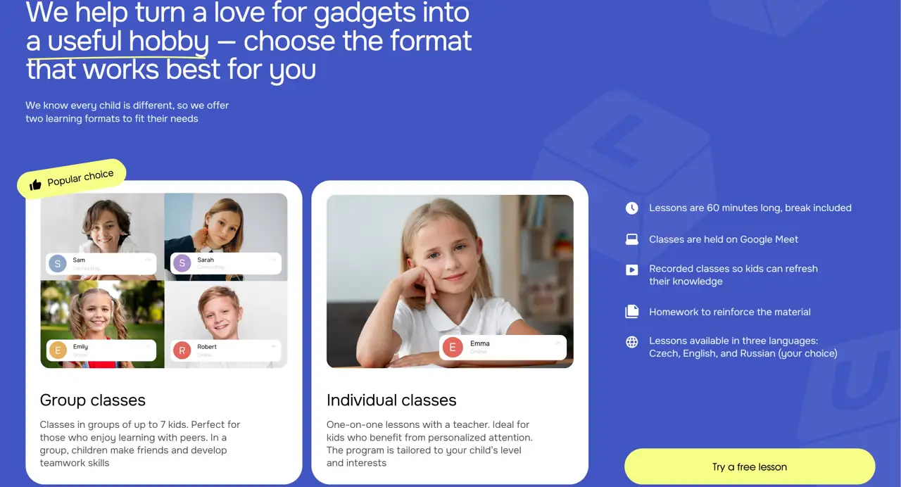 Секция «Услуги» с сайта https://level-up-school.tilda.ws/, тематика — Образование, цвета — Белый, Серый, Синий, стиль — Карточный, Минимализм, типографика — Без засечек