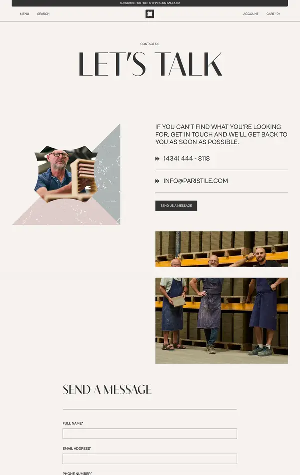 Контакты Paris Tile, тематика — Дизайн, цвета — Белый, Черный, Серый, стиль — Корпоративный, типографика — Без засечек