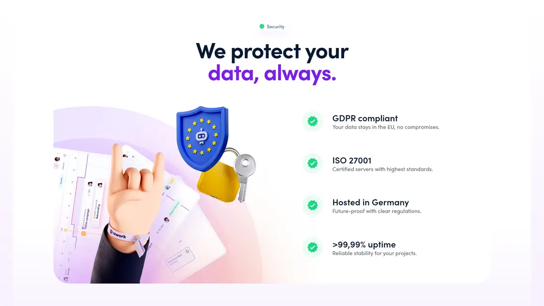 Секция «О компании» с сайта https://www.awork.com/, тематика — IT и программное обеспечение, цвета — Белый, стиль — Корпоративный, типографика — Без засечек