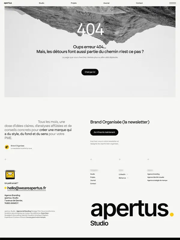 404-страница apertus, тематика — Агентство , цвета — Белый, Серый, стиль — Минимализм, типографика — Без засечек