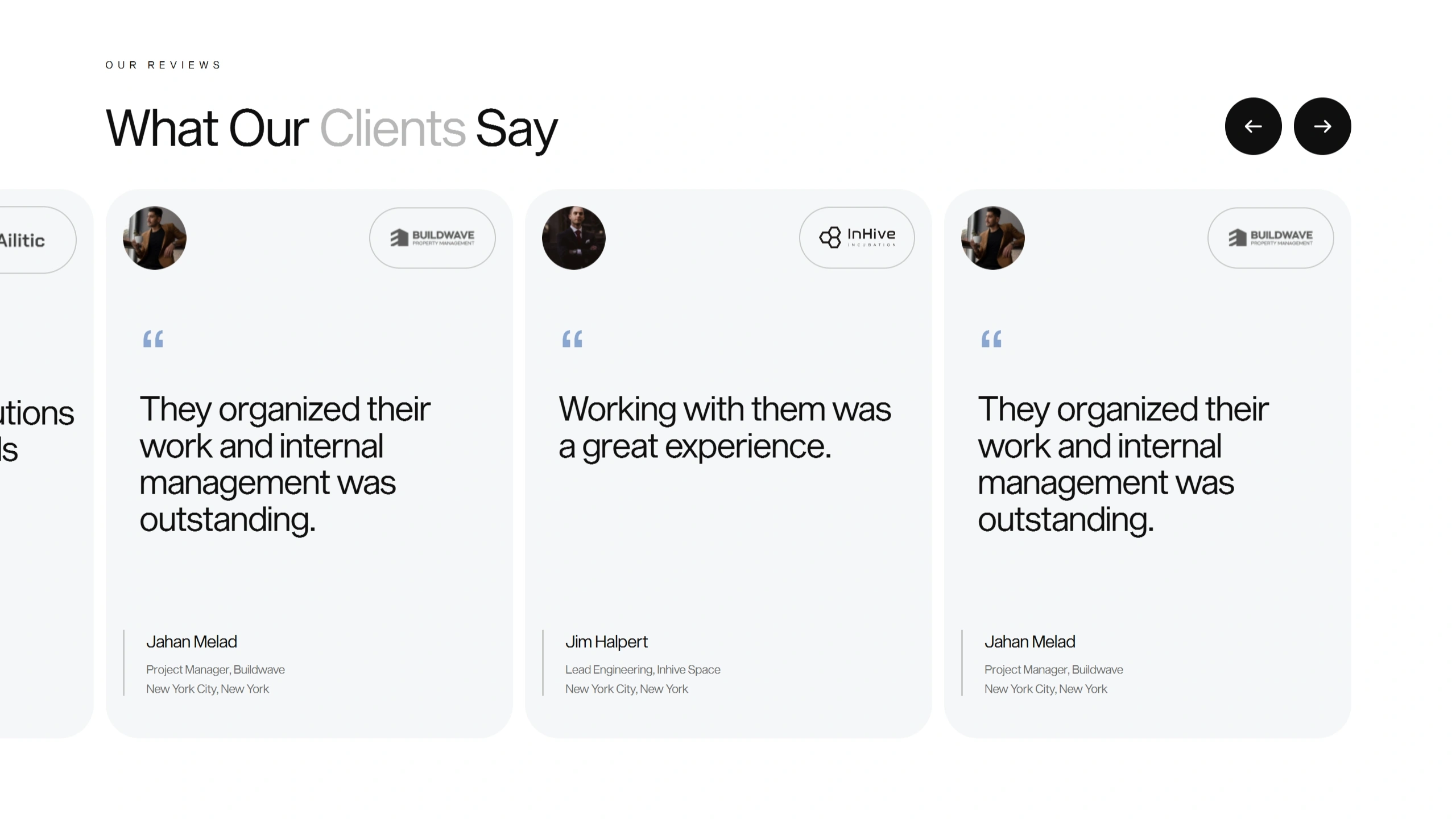 Xizt Agency Секция «Отзывы» с сайта https://xiztdevops.com/, тематика — IT и программное обеспечение, цвета — Белый, Серый, стиль — Корпоративный, Карточный, Минимализм, типографика — Без засечек