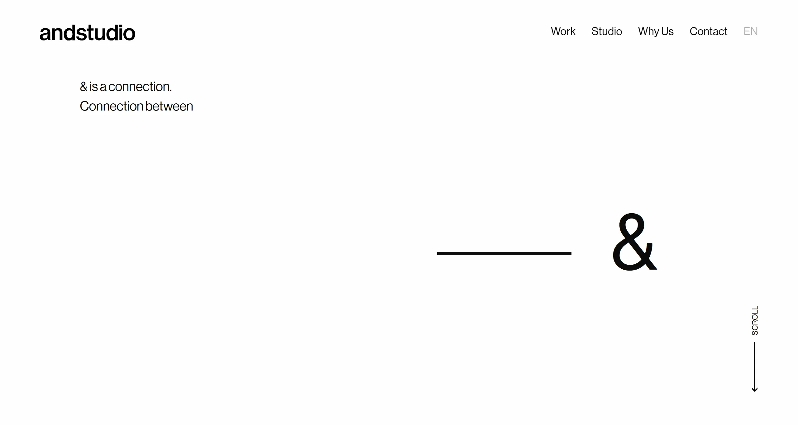 Andstudio Секция «Первый экран» с сайта https://byandstudio.com/, тематика — Дизайн, цвета — Белый, стиль — Минимализм, типографика — Без засечек