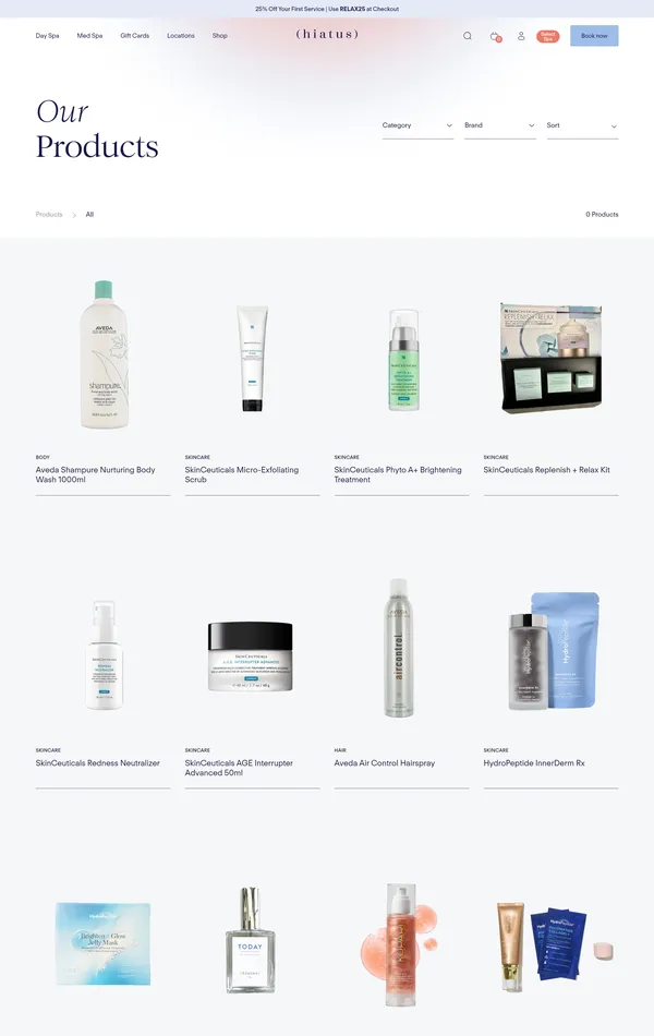 Каталог Hiatus, тематика — Интернет-магазин, Красота, цвета — Белый, стиль — Минимализм, типографика — Без засечек