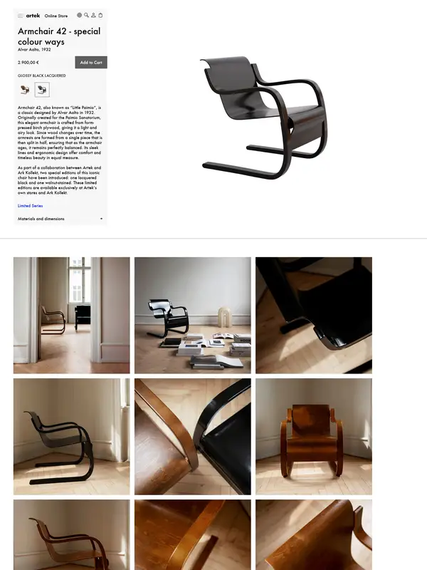 Продукт Artek, тематика — Дизайн, цвета — Белый, Черный, Серый, стиль — Классический, Минимализм, типографика — Без засечек