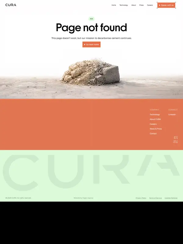 404-страница CURA Climate, тематика — Другое, цвета — Белый, Красный, стиль — Корпоративный, Минимализм, типографика — Без засечек