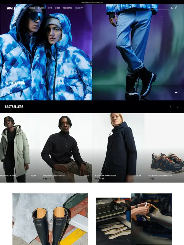 Главная Aigle, тематика — Одежда, цвета — Белый, Черный, Серый, стиль — Корпоративный, Минимализм, типографика — Без засечек