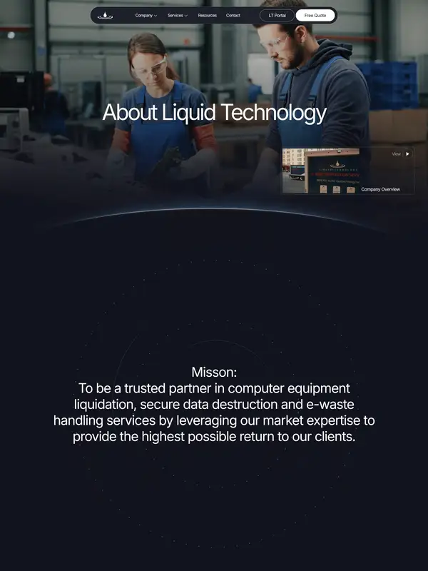 Страница о компании Liquid Technology, тематика — IT и программное обеспечение, цвета — Черный, стиль — Корпоративный, Минимализм, типографика — Без засечек