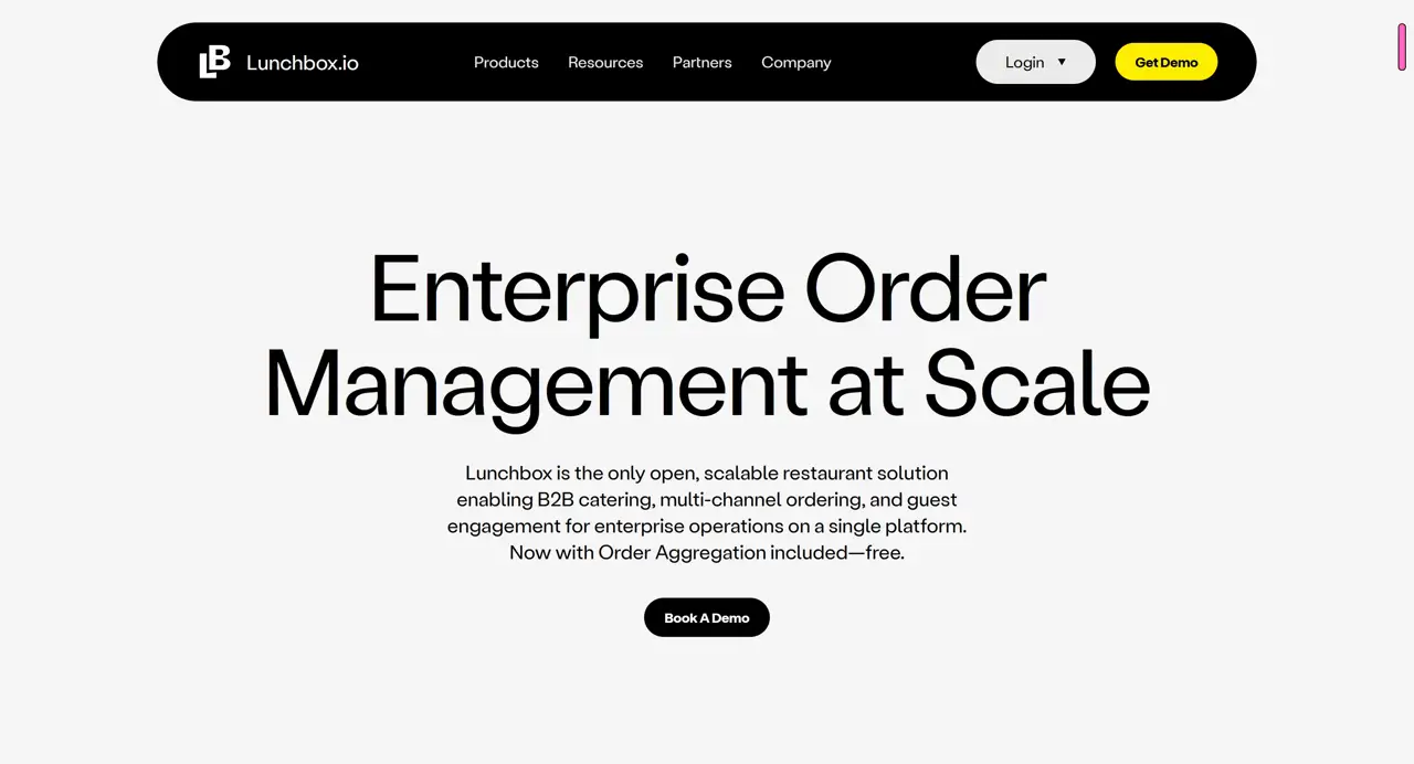Секция «Первый экран» с сайта https://lunchbox.io/, тематика — SaaS, цвета — Белый, Черный, Серый, стиль — Корпоративный, Минимализм, типографика — Без засечек