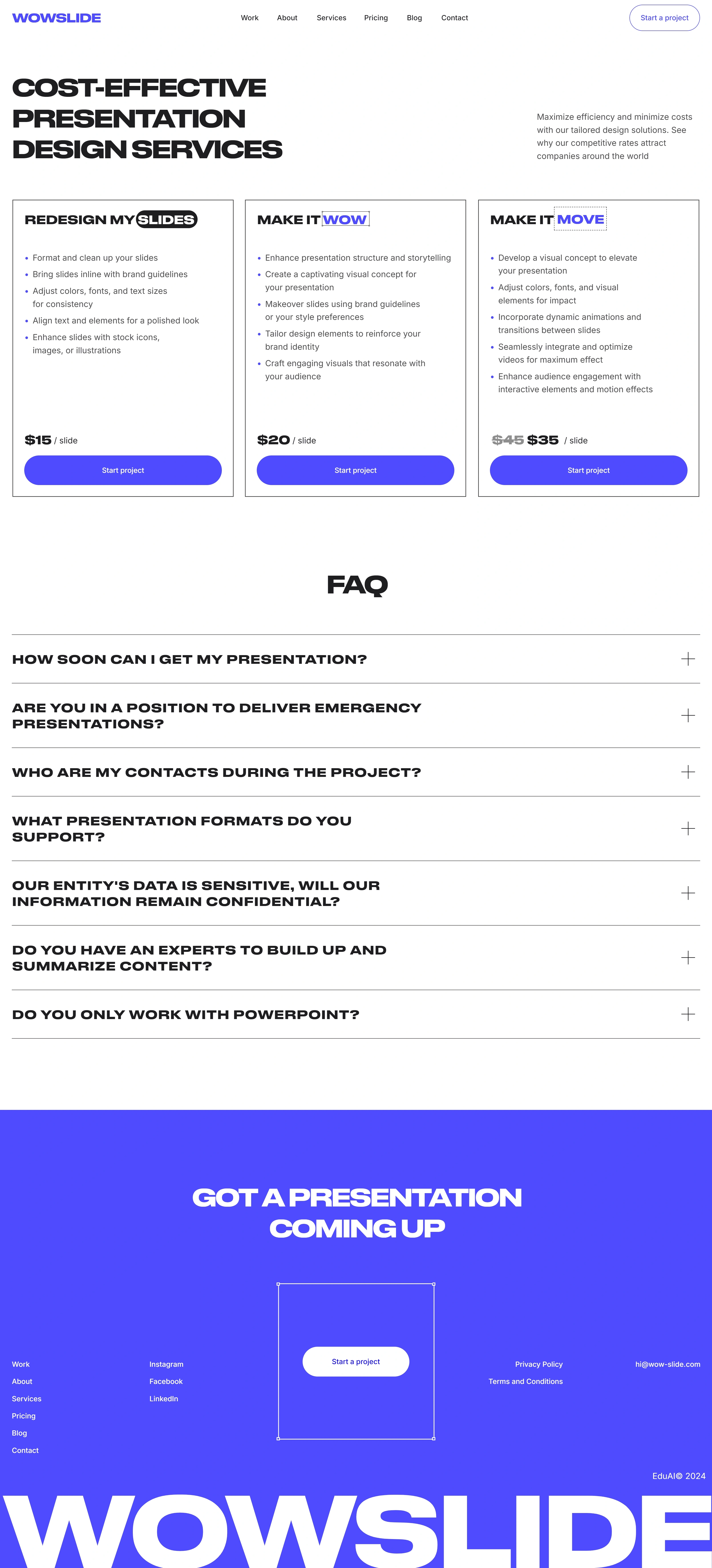 WOWSLIDE Услуги WOWSLIDE, тематика — Агентство , цвета — Белый, Фиолетовый, стиль — Корпоративный, Минимализм, типографика — Без засечек, Декоративные
